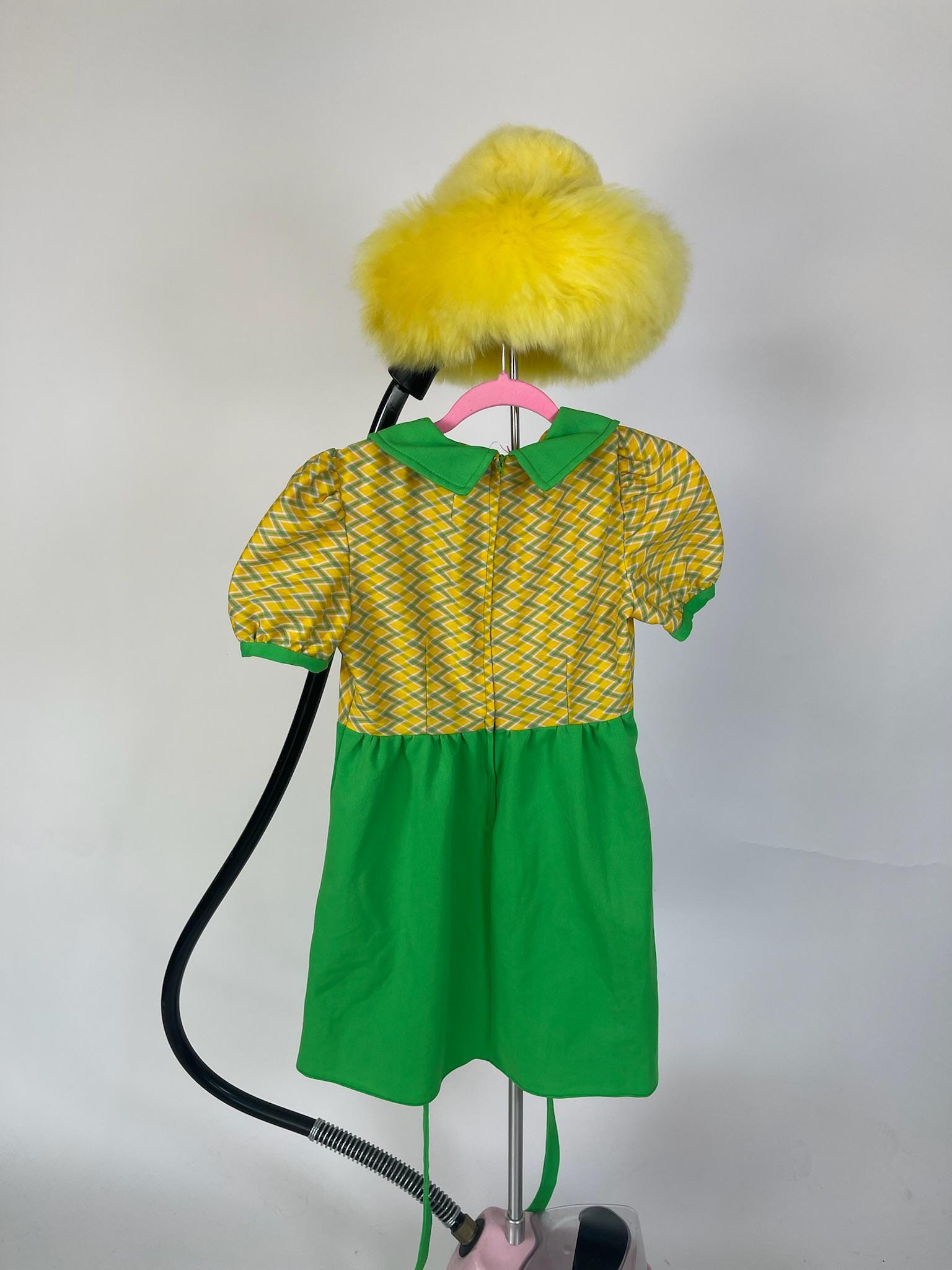 Vintage 60s 70s Green and Yellow Diamond Print Baby Doll Dress - Fits Size XS-M