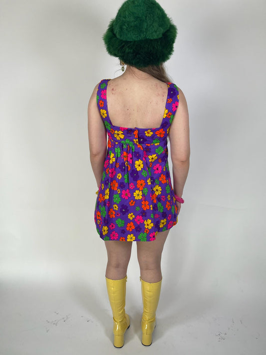Vintage 60s "The Simple Shop Waikiki Hawaii" Neon Flower Dress - Size XS