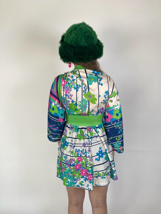 Vintage 60s 70s "Marc" Flower Print Dress - Fits Size XS-M, Possibly L