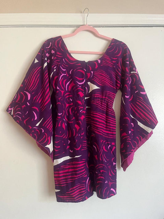 Vintage 60s Hawaiian Angel Sleeves Mini Dress - Fits Size XS-S