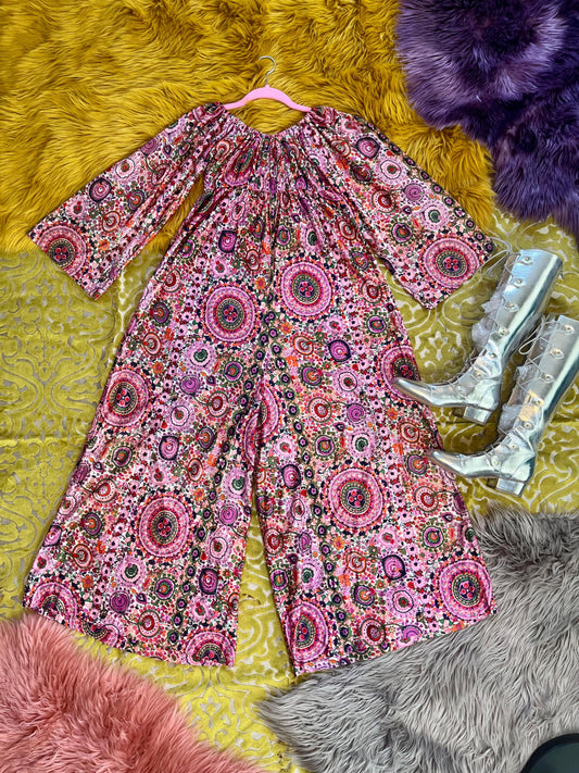 Vintage 60s 70s Boho Psychedelic Jumpsuit - Fits Most Sizes