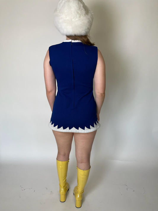 Vintage 60s Blue And White Tunic Dress - Fits Size XS