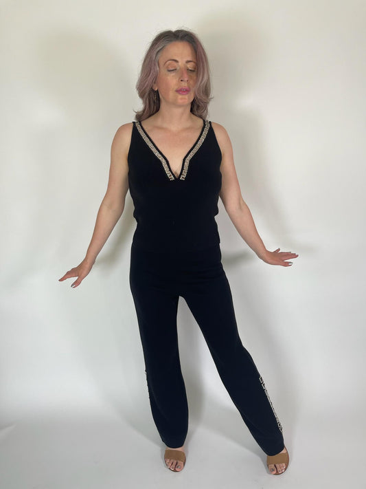 Vintage 80s 90s "Solo" Knit Set with Swarovski Embellishments - Fits Size S-M, Possibly L