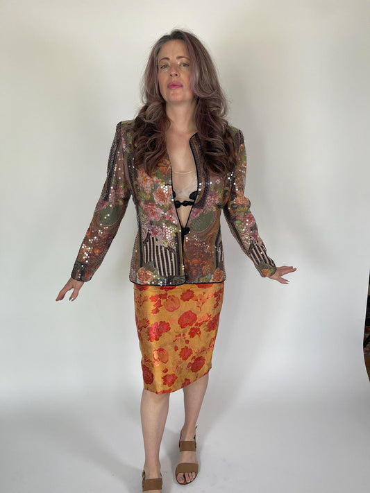 Vintage 70s "Sally Musto's" Sequin Art Print Jacket - Fits Size s-M, Possibly L