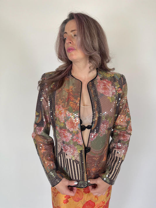 Vintage 70s "Sally Musto's" Sequin Art Print Jacket - Fits Size s-M, Possibly L