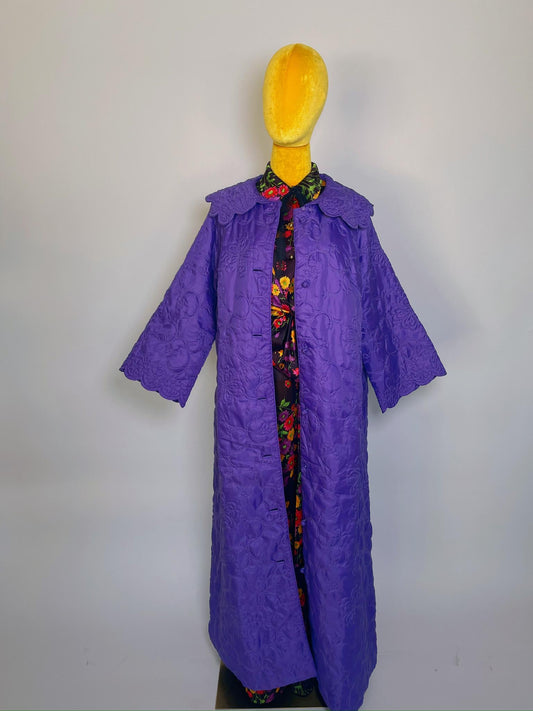 Vintage 70s Purple Quilted Nylon Duster - Fits Most Sizes
