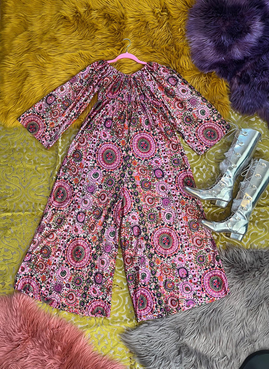 Vintage 60s 70s Boho Psychedelic Jumpsuit - Fits Most Sizes