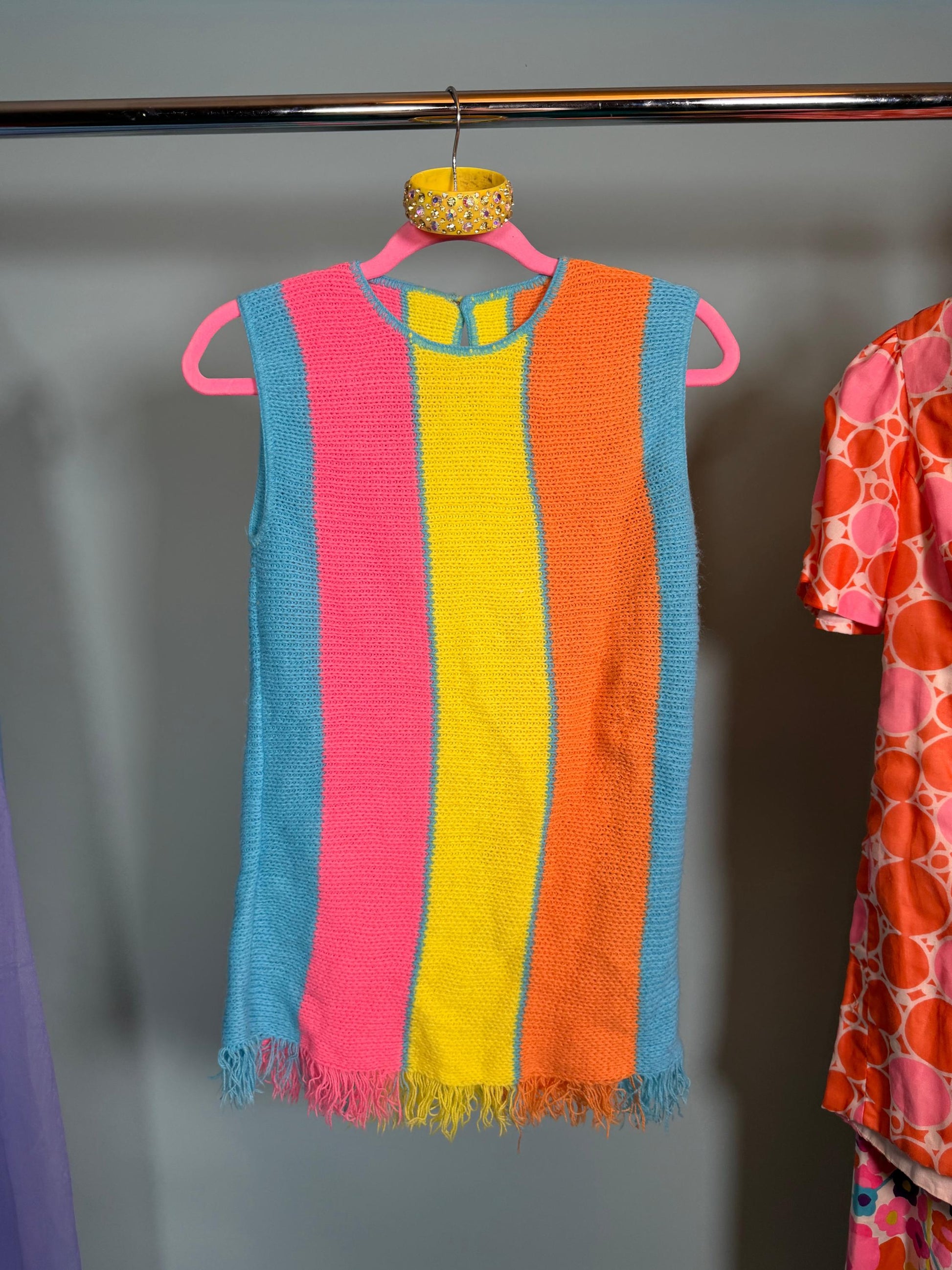 60s Rainbow Striped Knit Mini Dress Fits XS-M