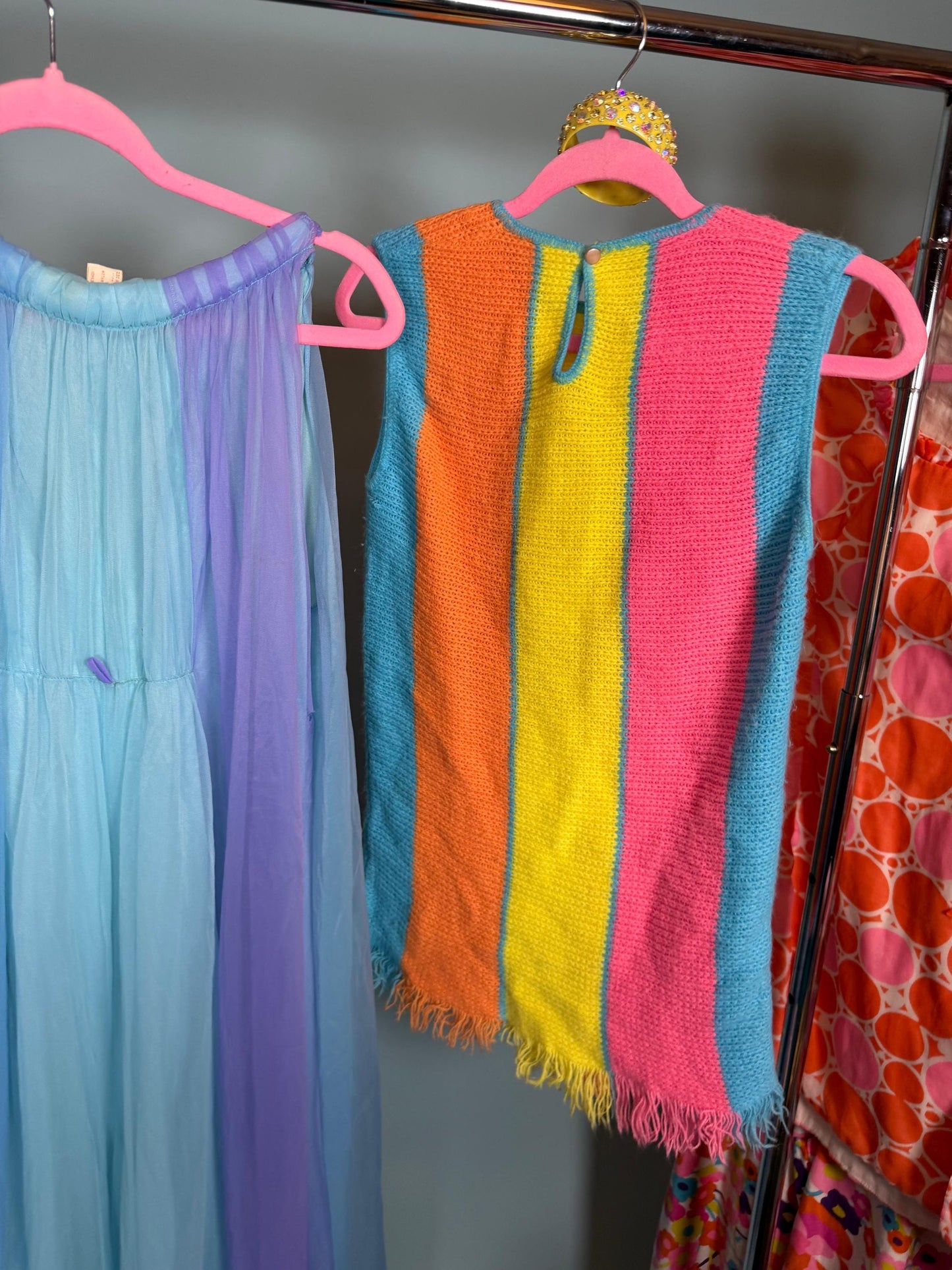 60s Rainbow Striped Knit Mini Dress Fits XS-M