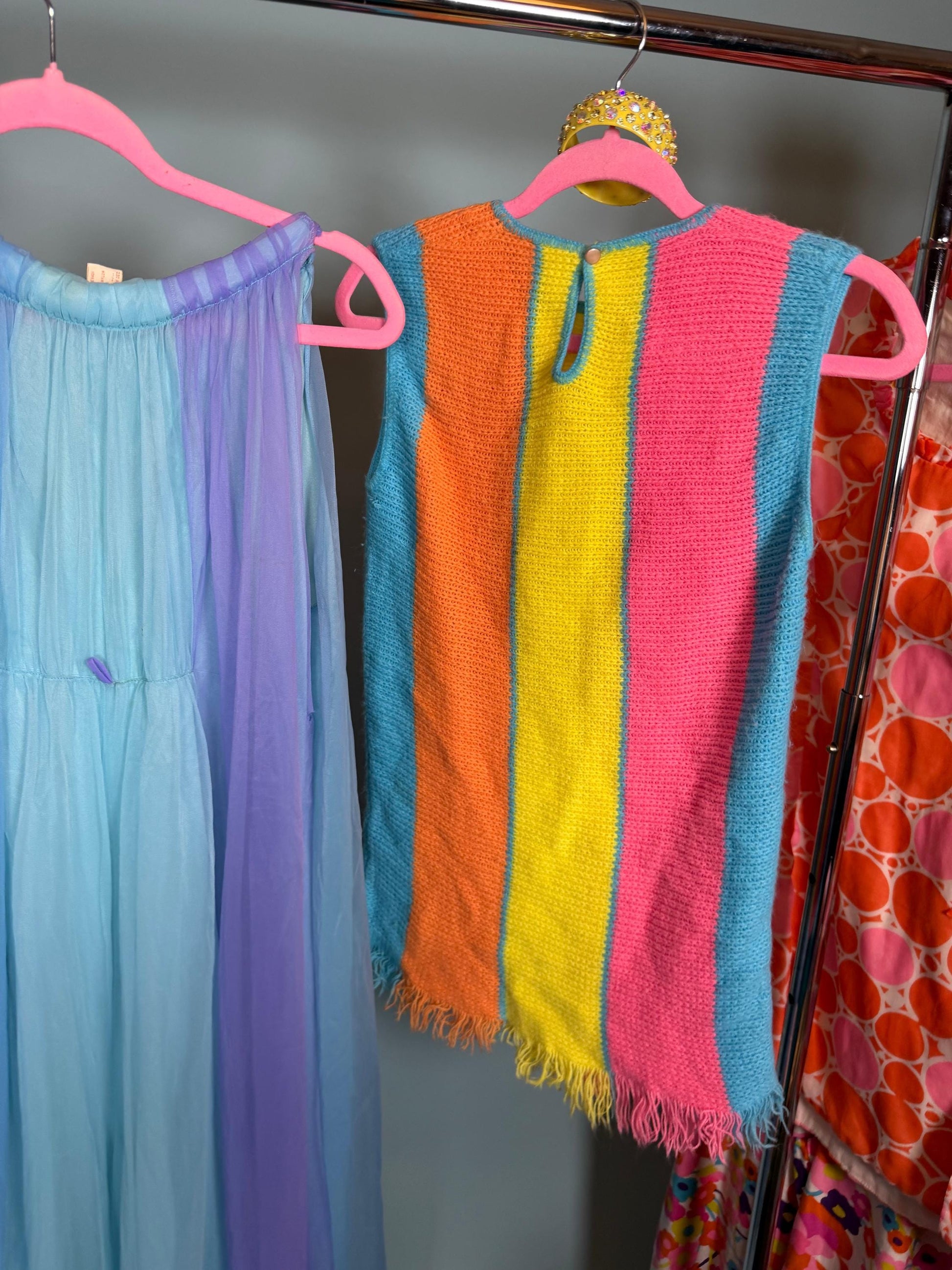 60s Rainbow Striped Knit Mini Dress Fits XS-M