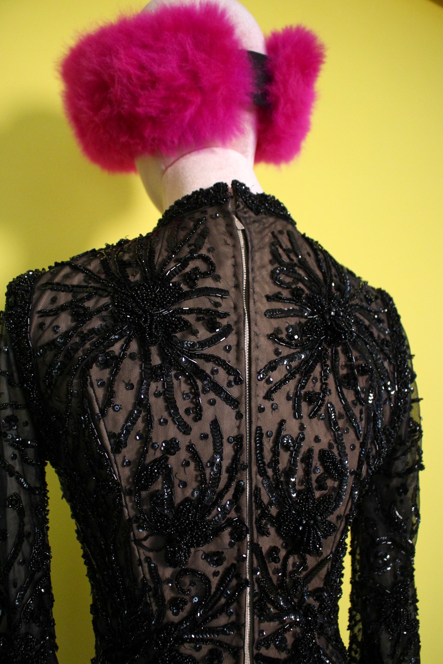 Vintage 60s Black and Nude Beaded Burlesque Dress Best Fits Size XS, Possible S