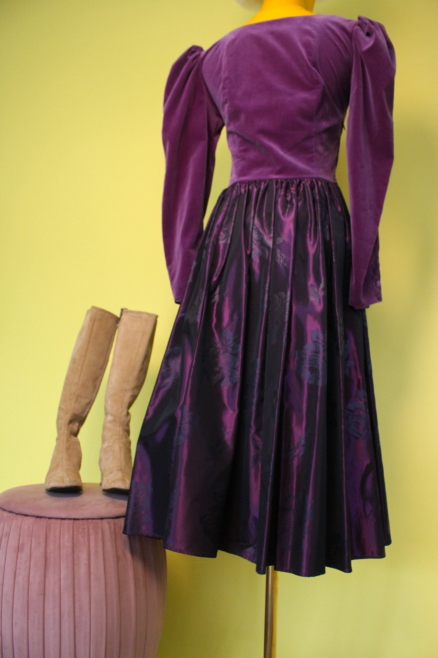 Vintage 70s 80s "Laura Ashley" Purple Rose Jacquard Dress Best Fits Size S-M