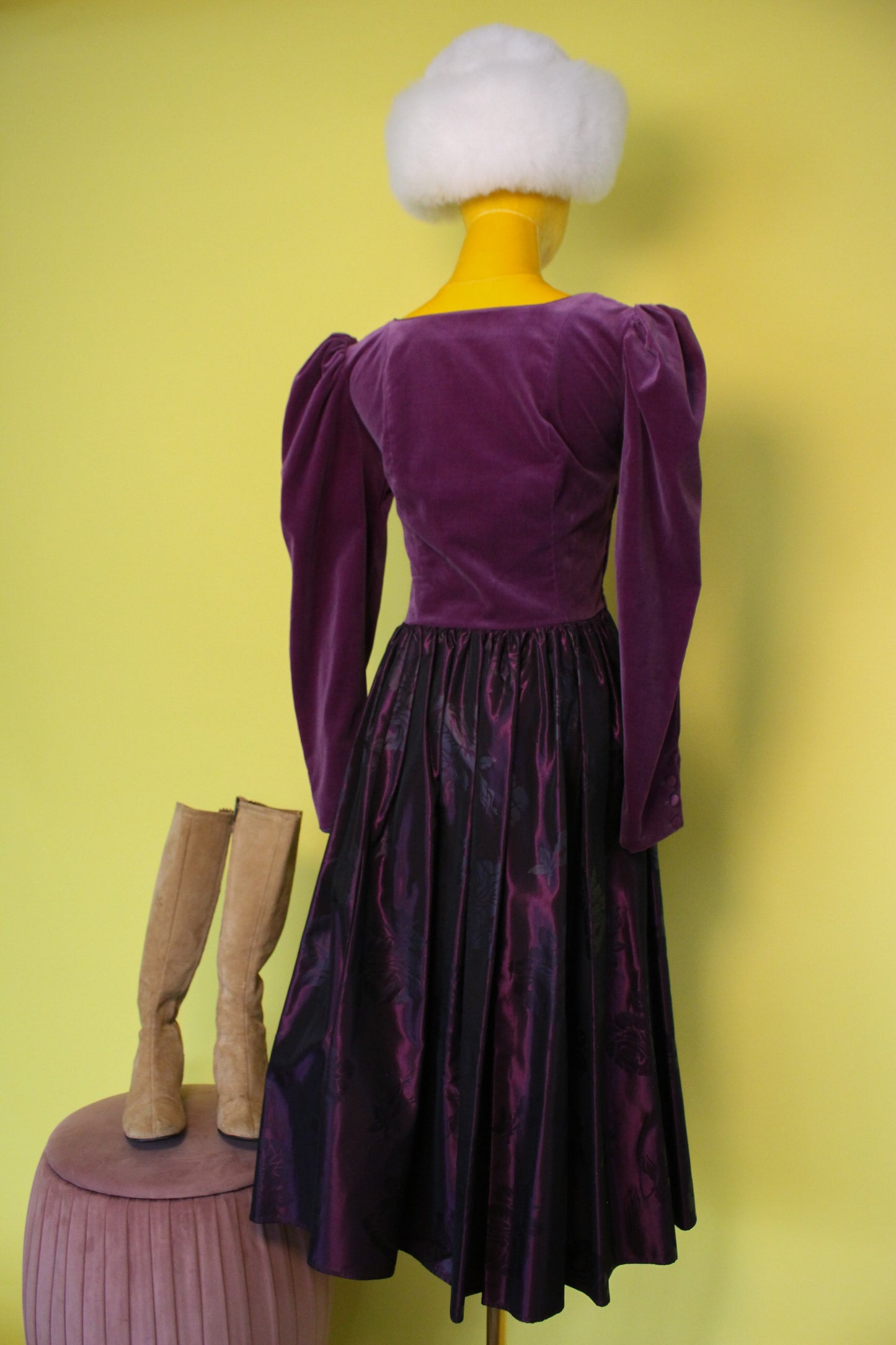 Vintage 70s 80s "Laura Ashley" Purple Rose Jacquard Dress Best Fits Size S-M