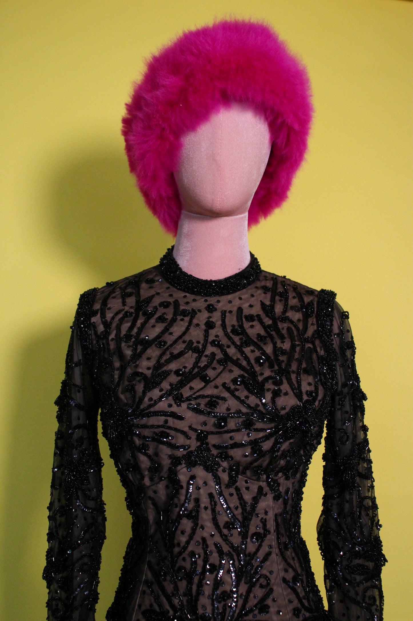 Vintage 60s Black and Nude Beaded Burlesque Dress Best Fits Size XS, Possible S