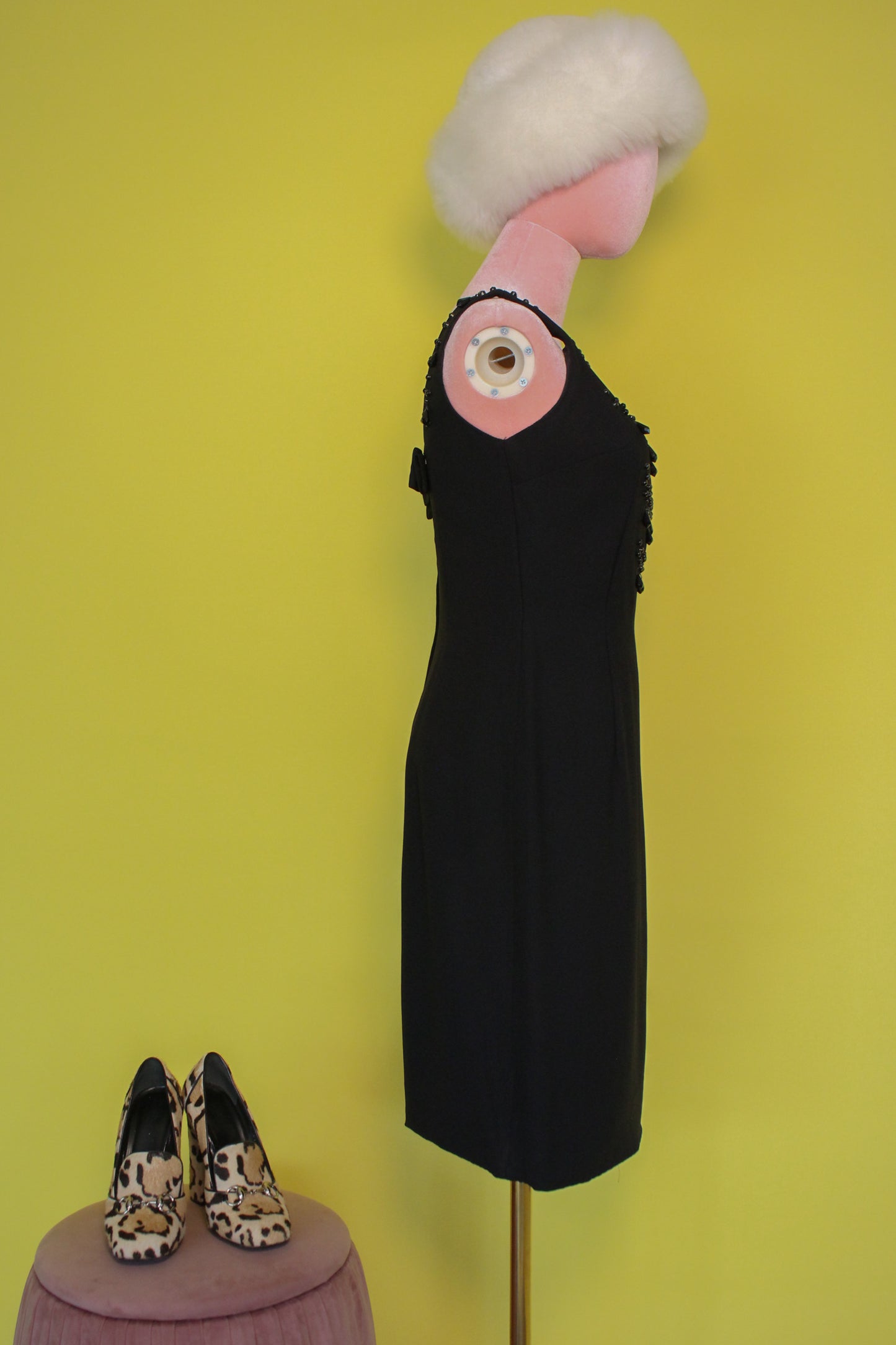 Vintage 60s Black Teardrop Beaded Wiggle Dress Best Fits Size S