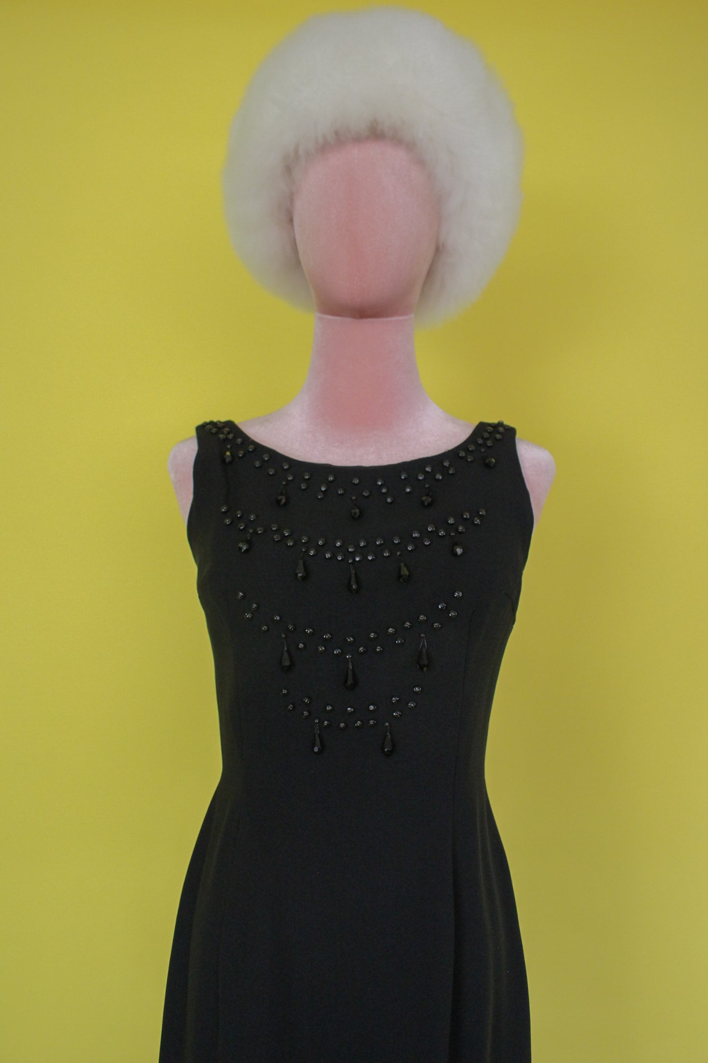 Vintage 60s Black Teardrop Beaded Wiggle Dress Best Fits Size S