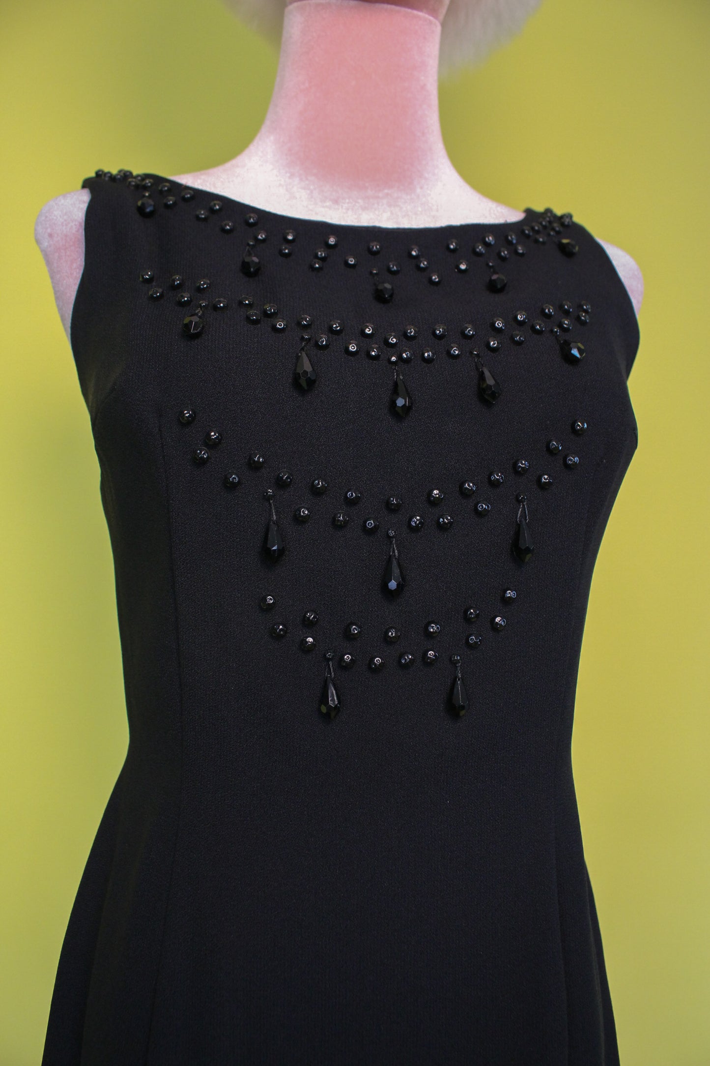 Vintage 60s Black Teardrop Beaded Wiggle Dress Best Fits Size S