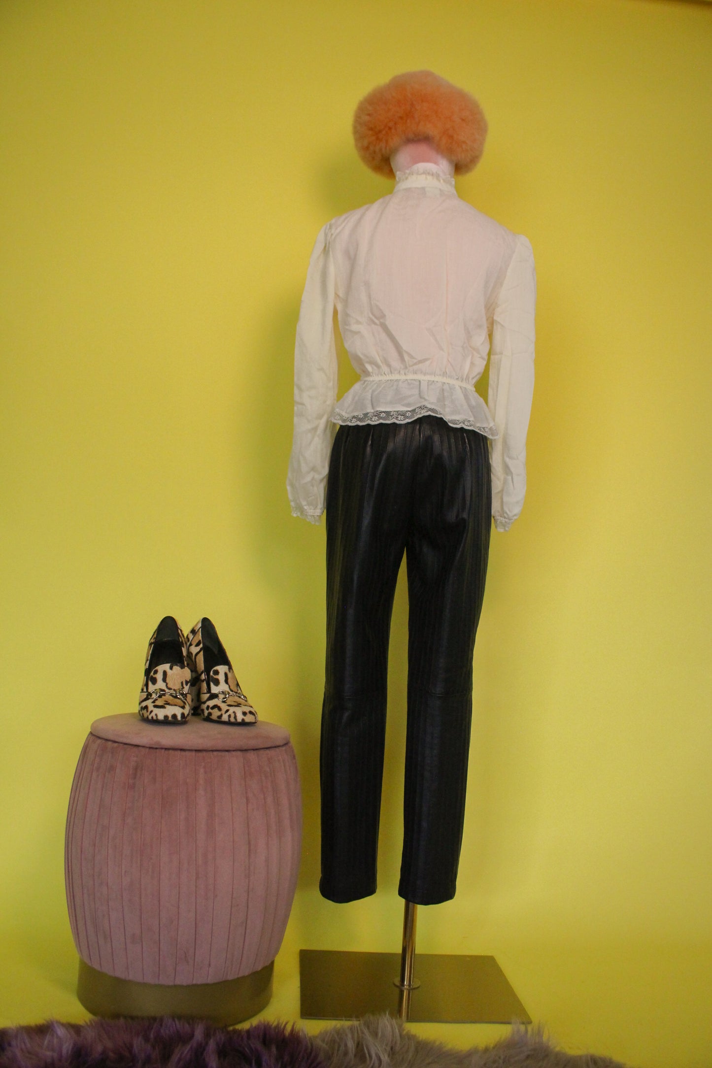 Vintage 80s "Caché" Stripe Texture Leather Pants Best Fits Size XS-S