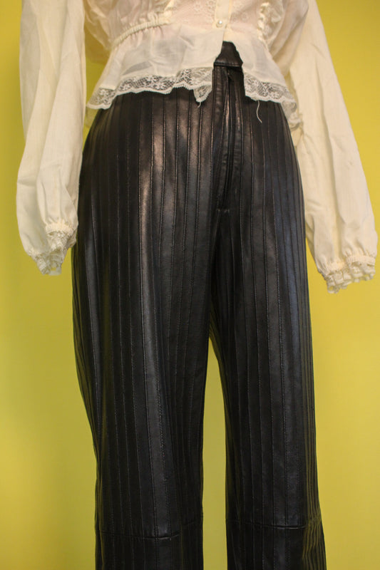 Vintage 80s "Caché" Stripe Texture Leather Pants Best Fits Size XS-S