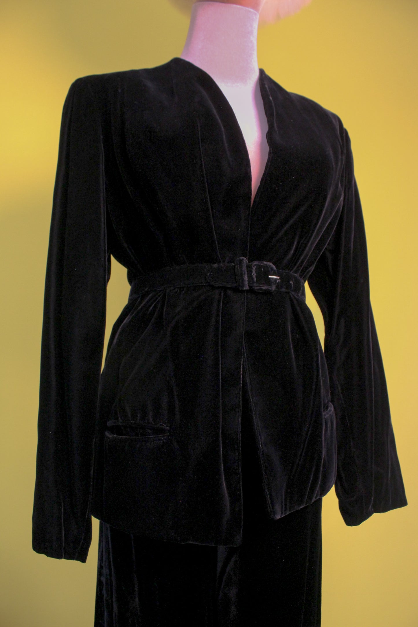 Vintage 70s 80s Black Velvet 3-Piece Pant Suit Best Fits Size S-M