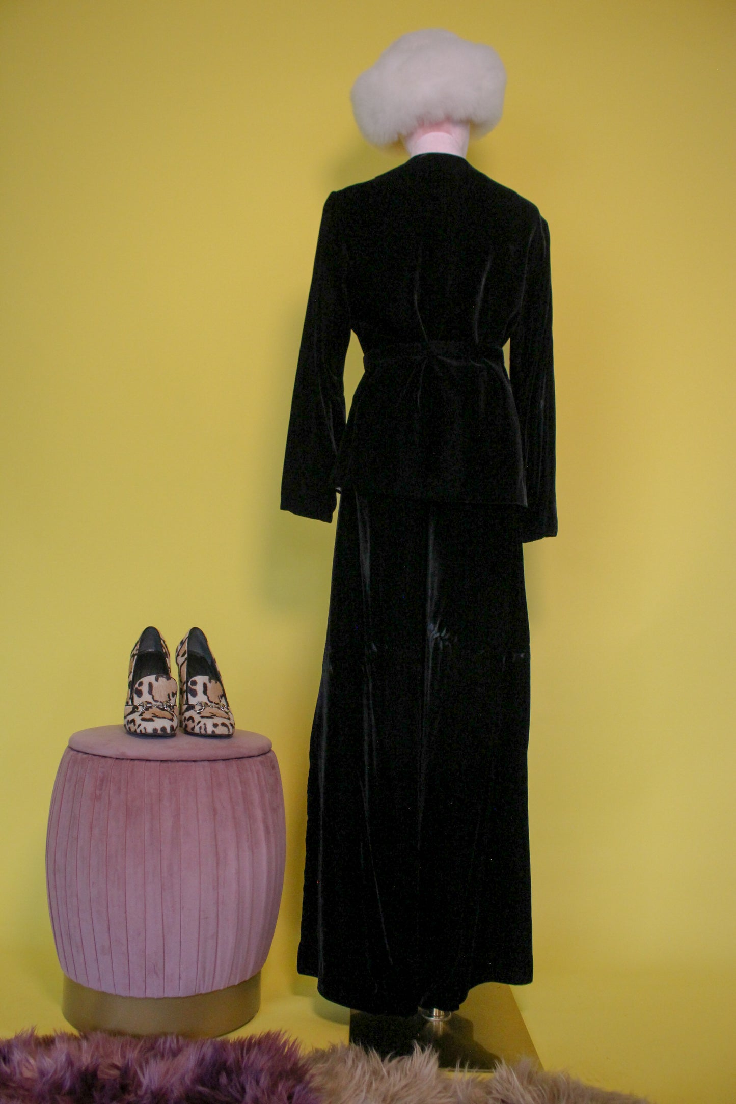 Vintage 70s 80s Black Velvet 3-Piece Pant Suit Best Fits Size S-M