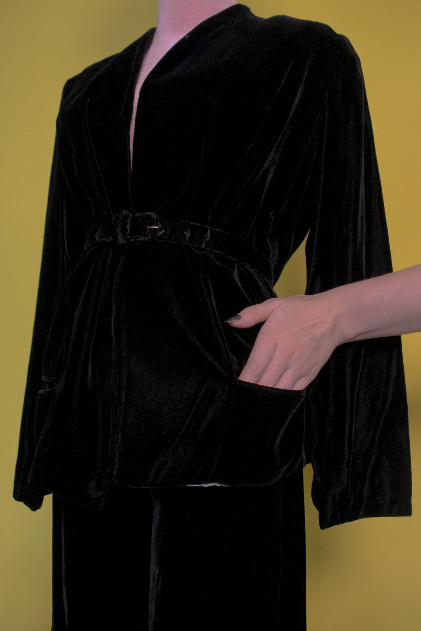 Vintage 70s 80s Black Velvet 3-Piece Pant Suit Best Fits Size S-M