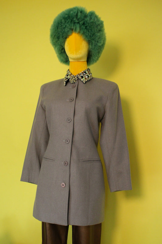 Vintage 80 "Bigi Vogue Cast" Grey Wool Blazer With Embellished Collar Best Fits Size S-M