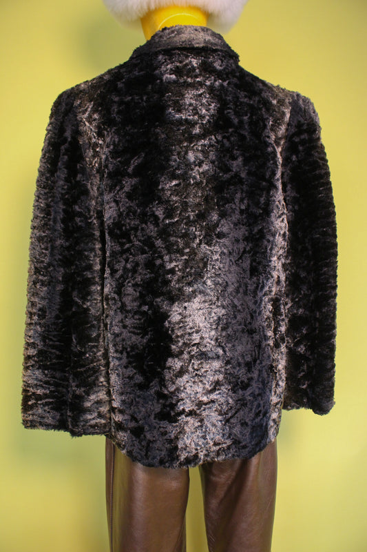 Vintage 80s Ombré Brown Faux Animal Hair Fuzzy Jacket Best Fits Sizes S-M