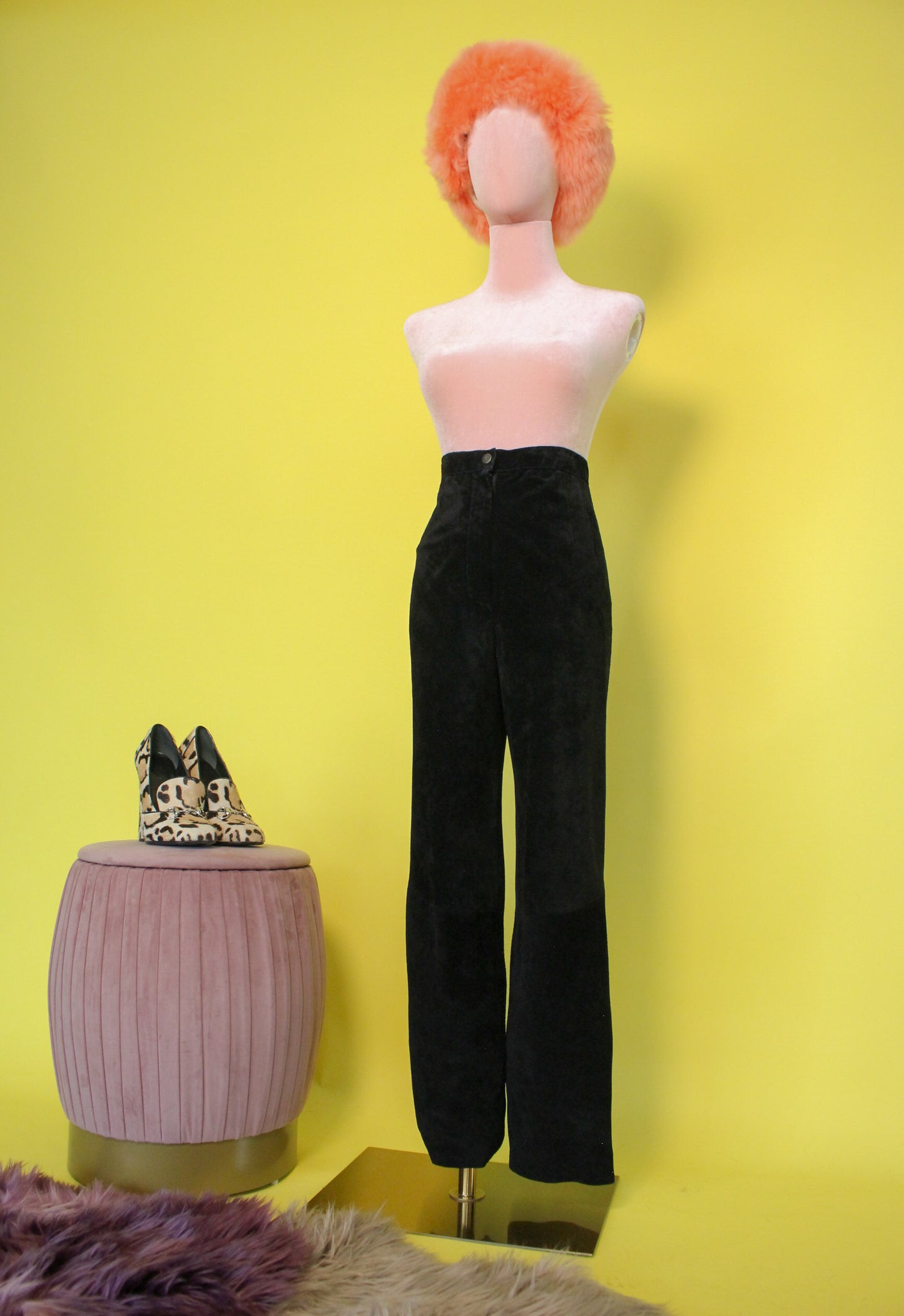 Vintage 70s 80s Black Micro Suede High Waist Pants Best Fits Size XXS-XS