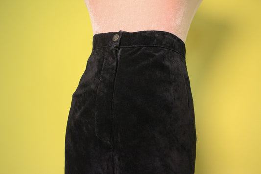 Vintage 70s 80s Black Micro Suede High Waist Pants Best Fits Size XXS-XS