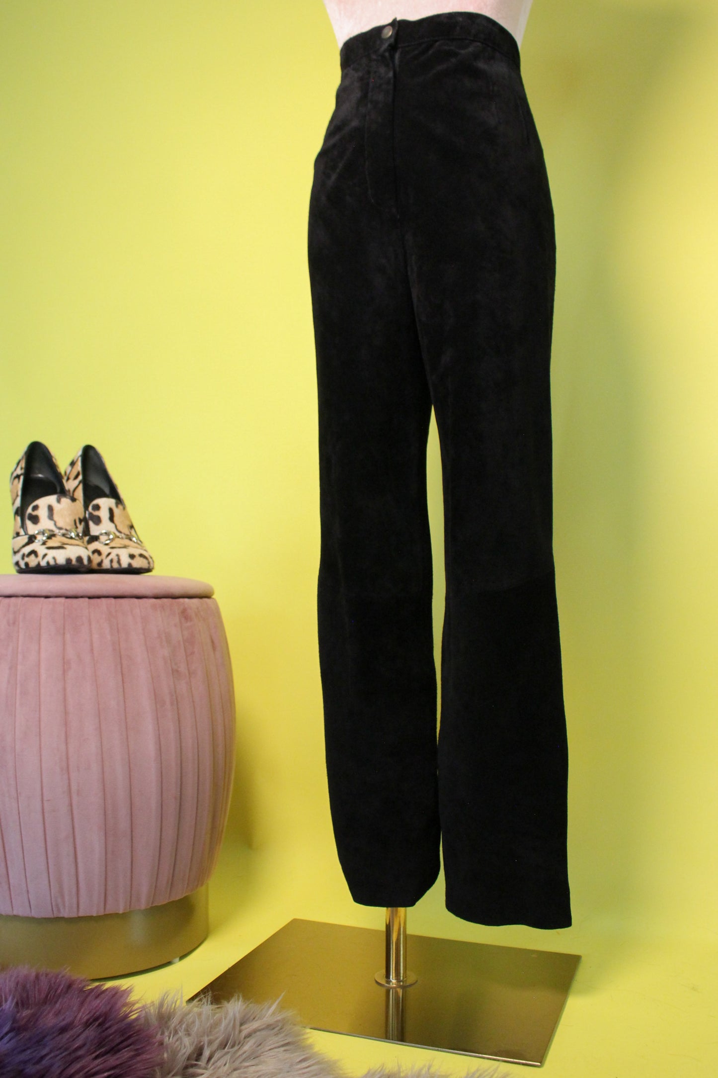 Vintage 70s 80s Black Micro Suede High Waist Pants Best Fits Size XXS-XS