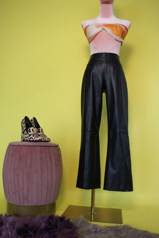 Vintage 80s "V.Sport Too by Vakko" Black Leather Pants With Stitched Waist Band - Best Fits Size S-M