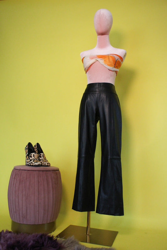 Vintage 80s "V.Sport Too by Vakko" Black Leather Pants With Stitched Waist Band - Best Fits Size S-M