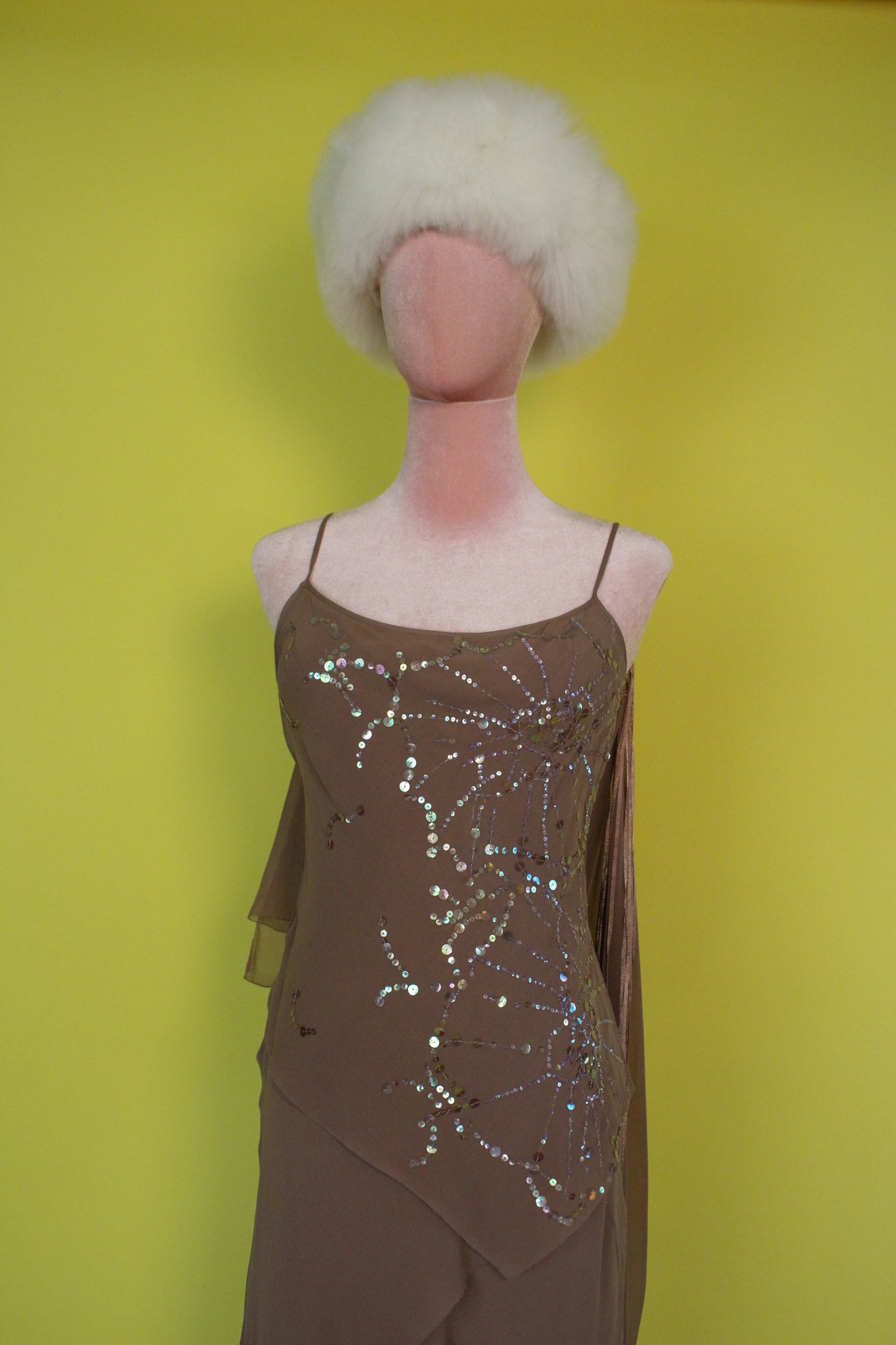 Vintage 90s Y2K "Max Azria Collection" Brown Sequin Dress Best Fits Size S-M