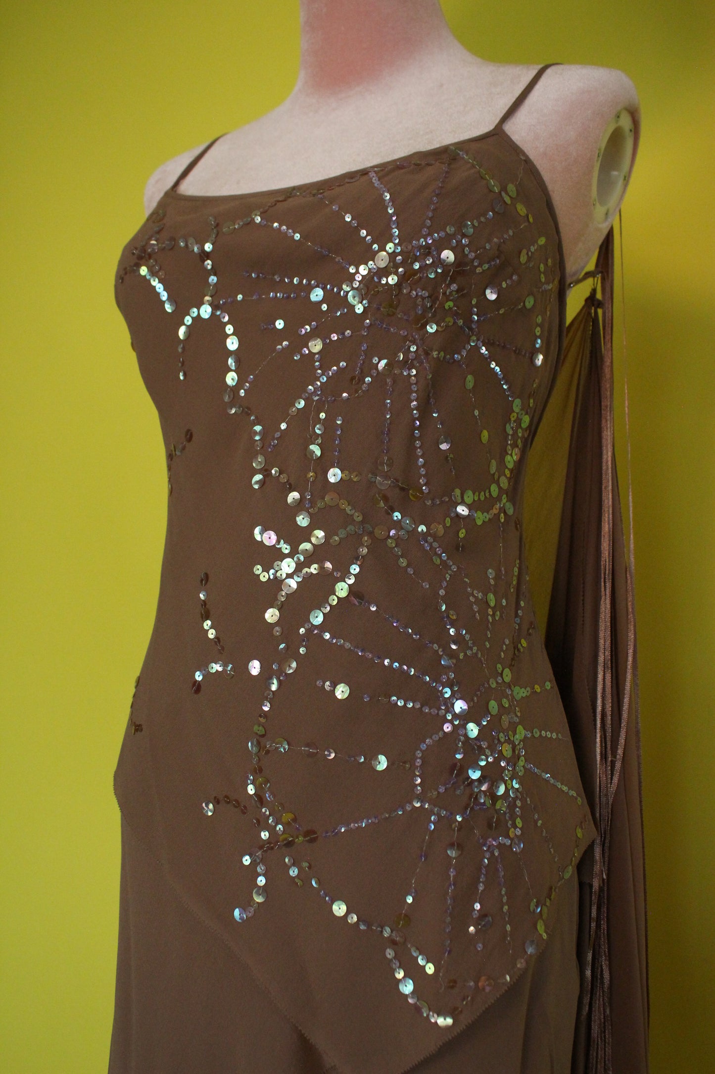 Vintage 90s Y2K "Max Azria Collection" Brown Sequin Dress Best Fits Size S-M