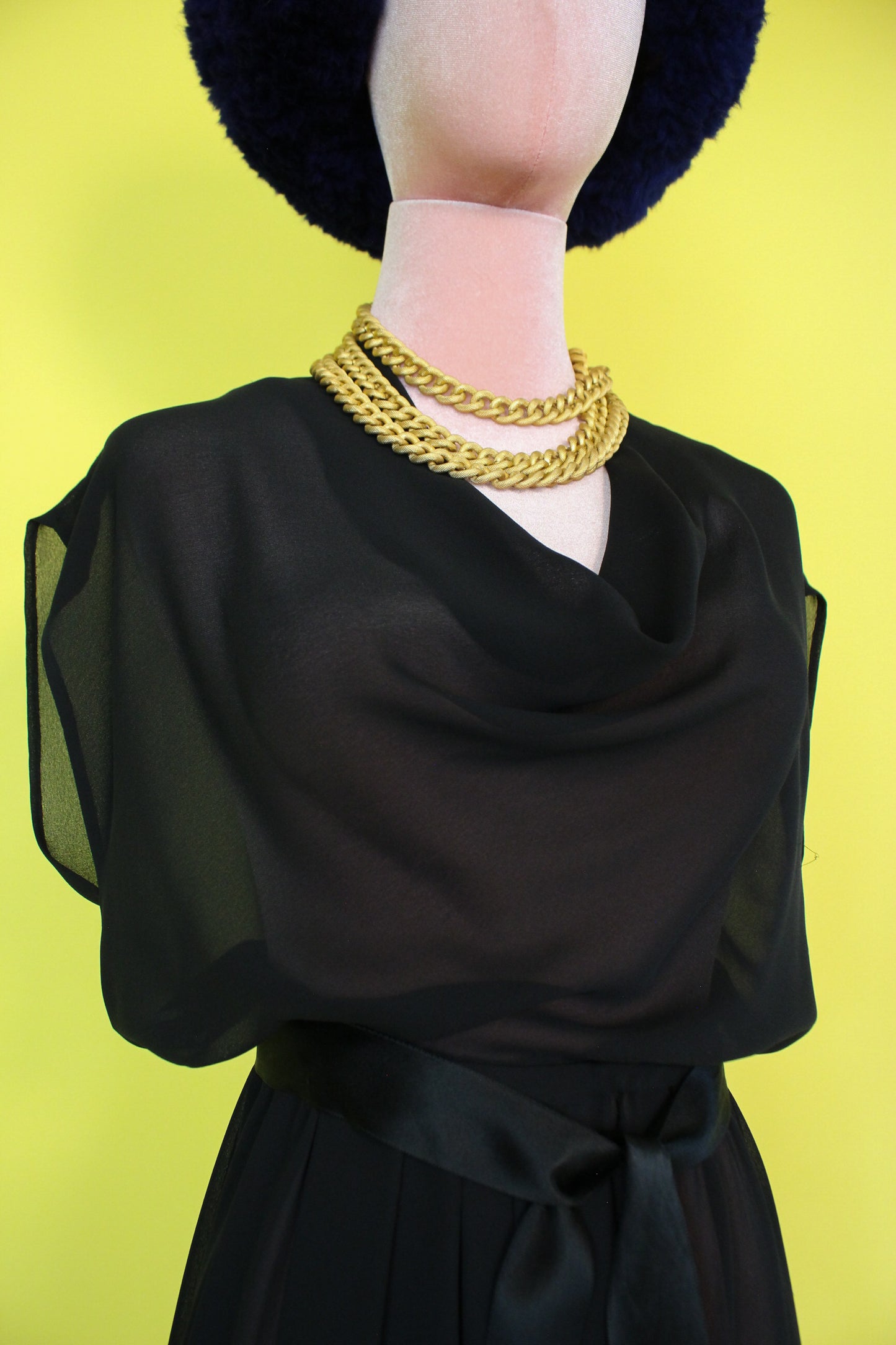 Vintage 60s "Joan Leslie by Kasper" Black Sheer Silk Chiffon Dress Best Fits Size S-L