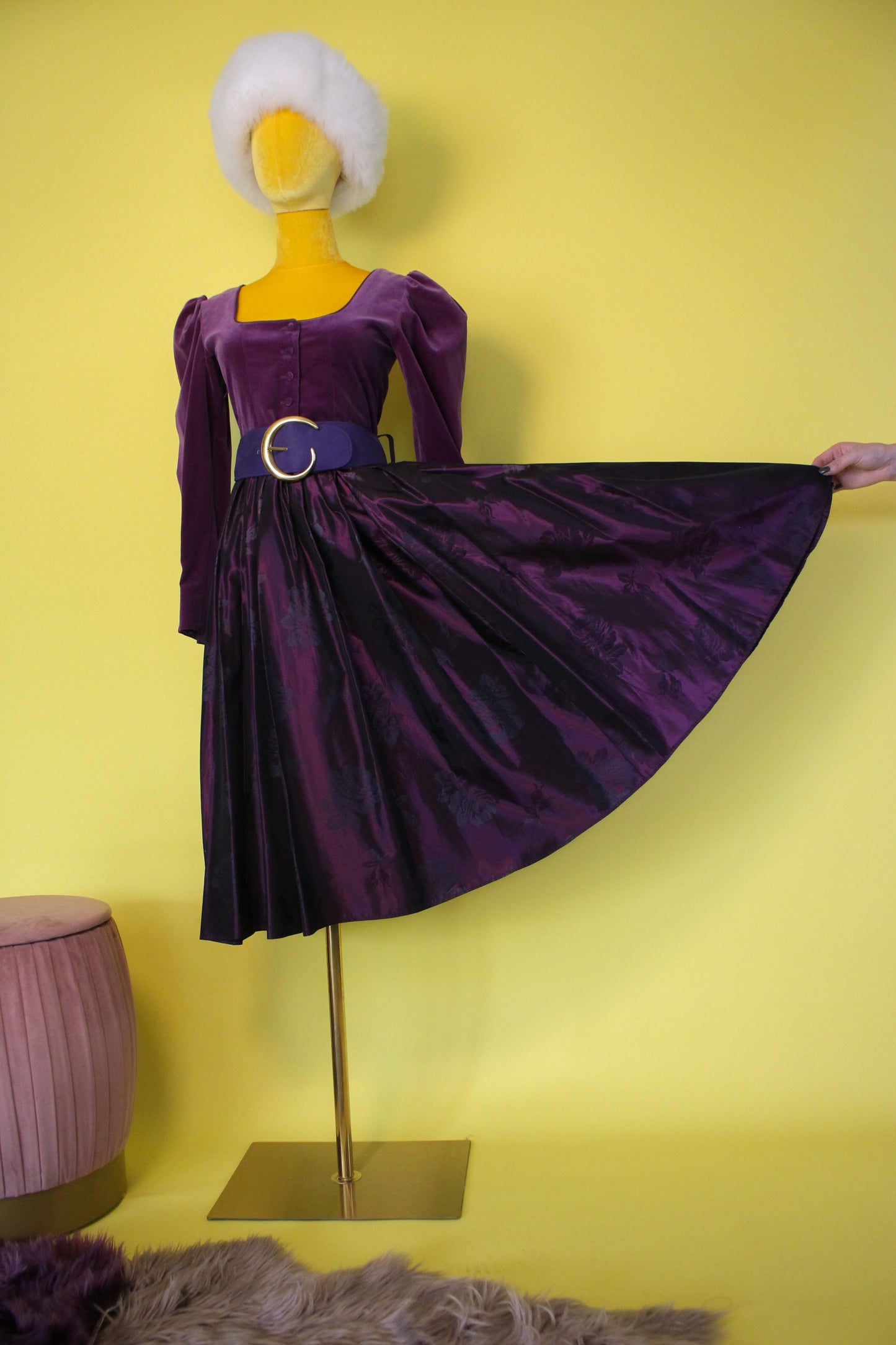 Vintage 70s 80s "Laura Ashley" Purple Rose Jacquard Dress Best Fits Size S-M