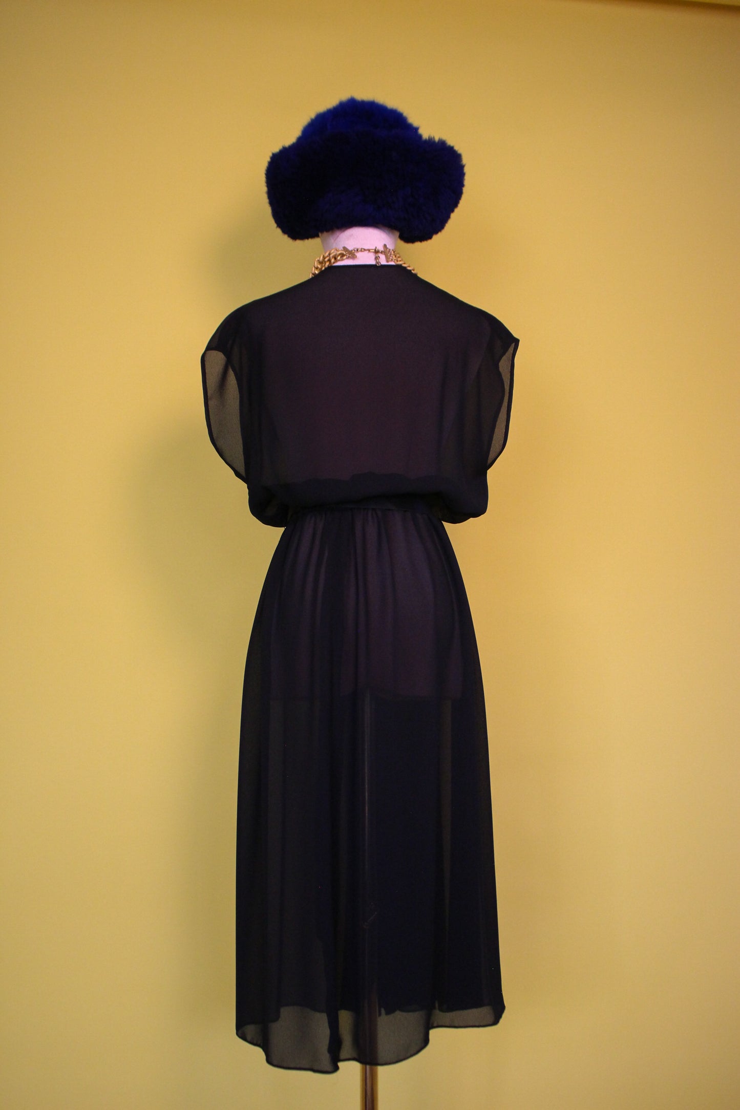 Vintage 60s "Joan Leslie by Kasper" Black Sheer Silk Chiffon Dress Best Fits Size S-L