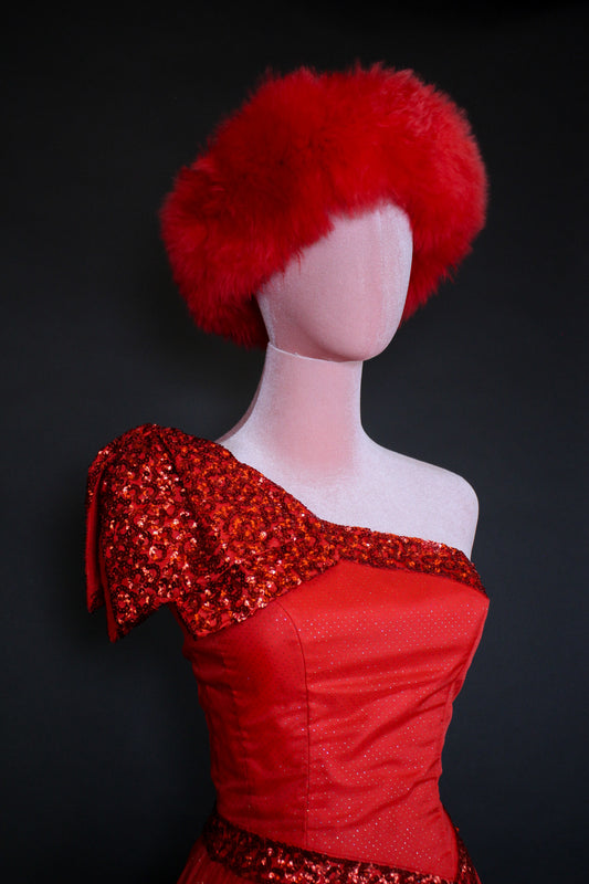 Vintage 60s "Mike Bennet Formals" Red Sequin One Shoulder Dress Best Fits Size XXS-XS