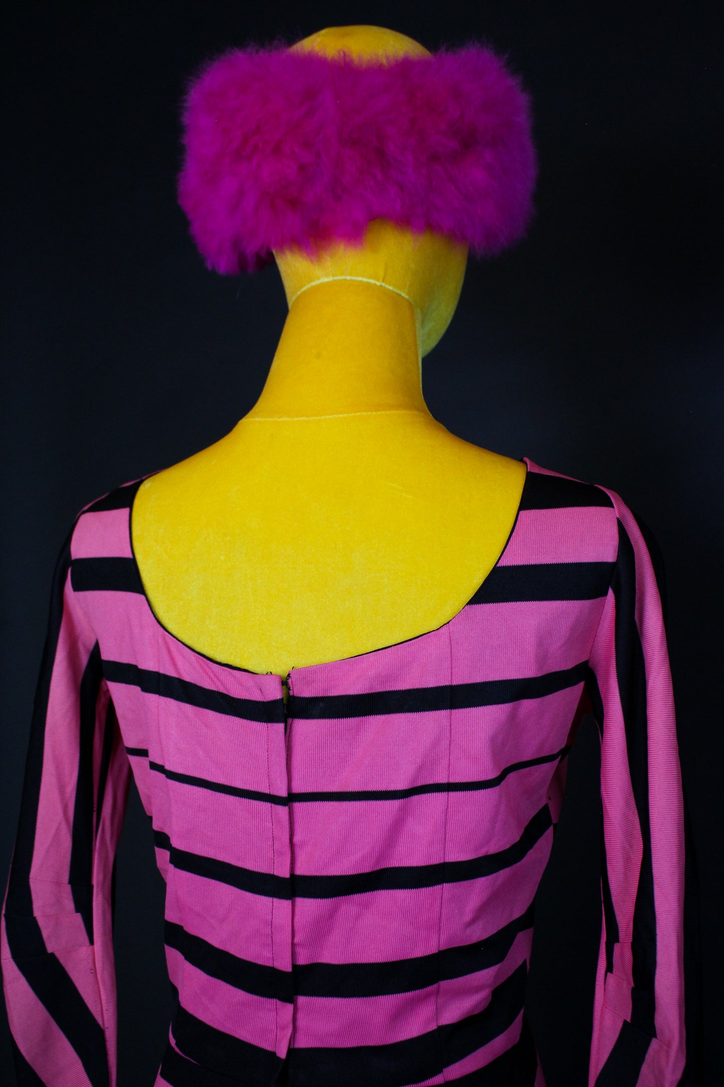 Vintage 60s Black & Pink Striped Wiggle Dress Fits Size S