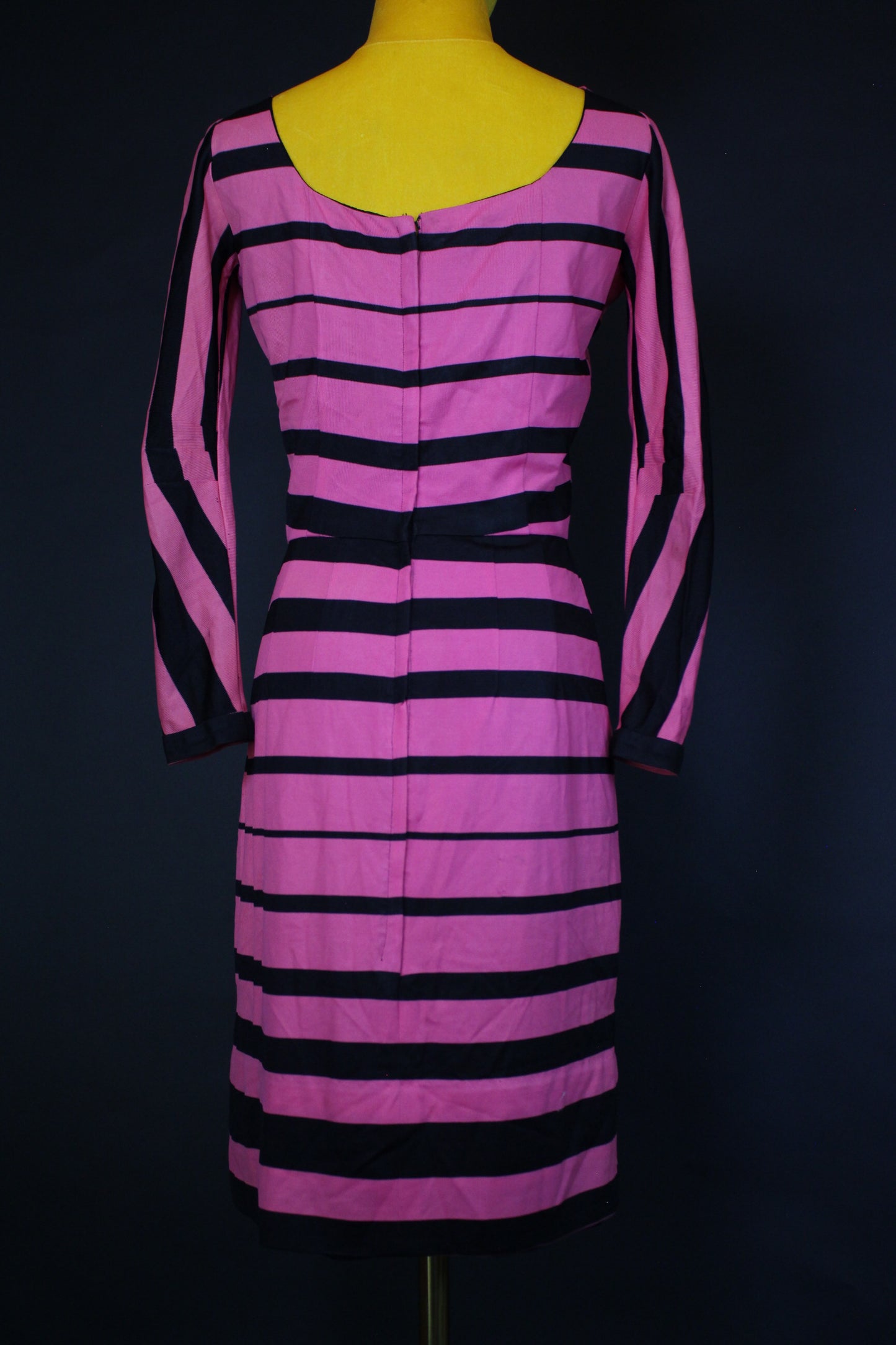 Vintage 60s Black & Pink Striped Wiggle Dress Fits Size S