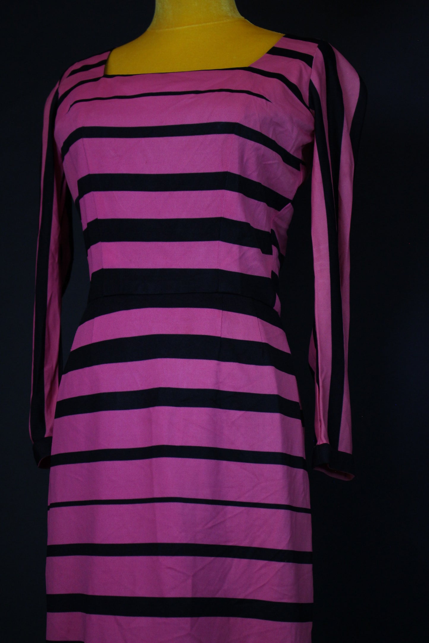 Vintage 60s Black & Pink Striped Wiggle Dress Fits Size S