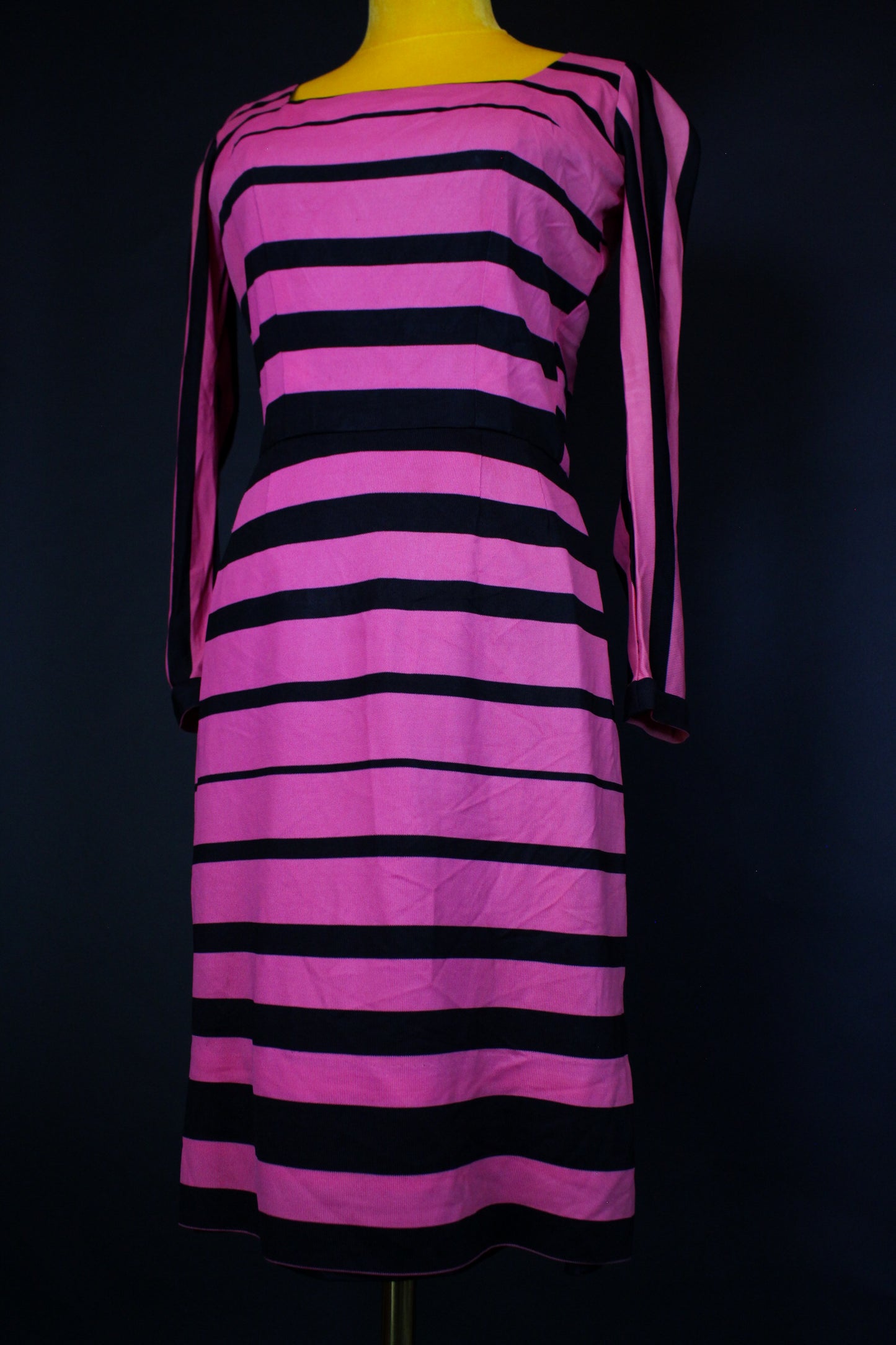 Vintage 60s Black & Pink Striped Wiggle Dress Fits Size S