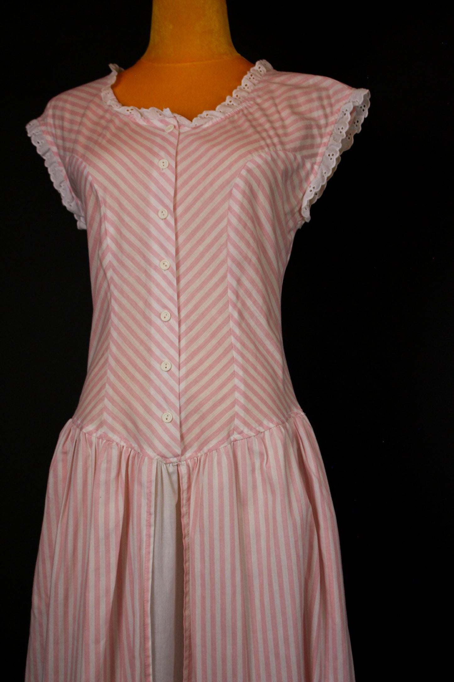 Vintage 80s "Joni Blair of California" Drop Waist Pink and White Striped Dress Best Fits Sizes M