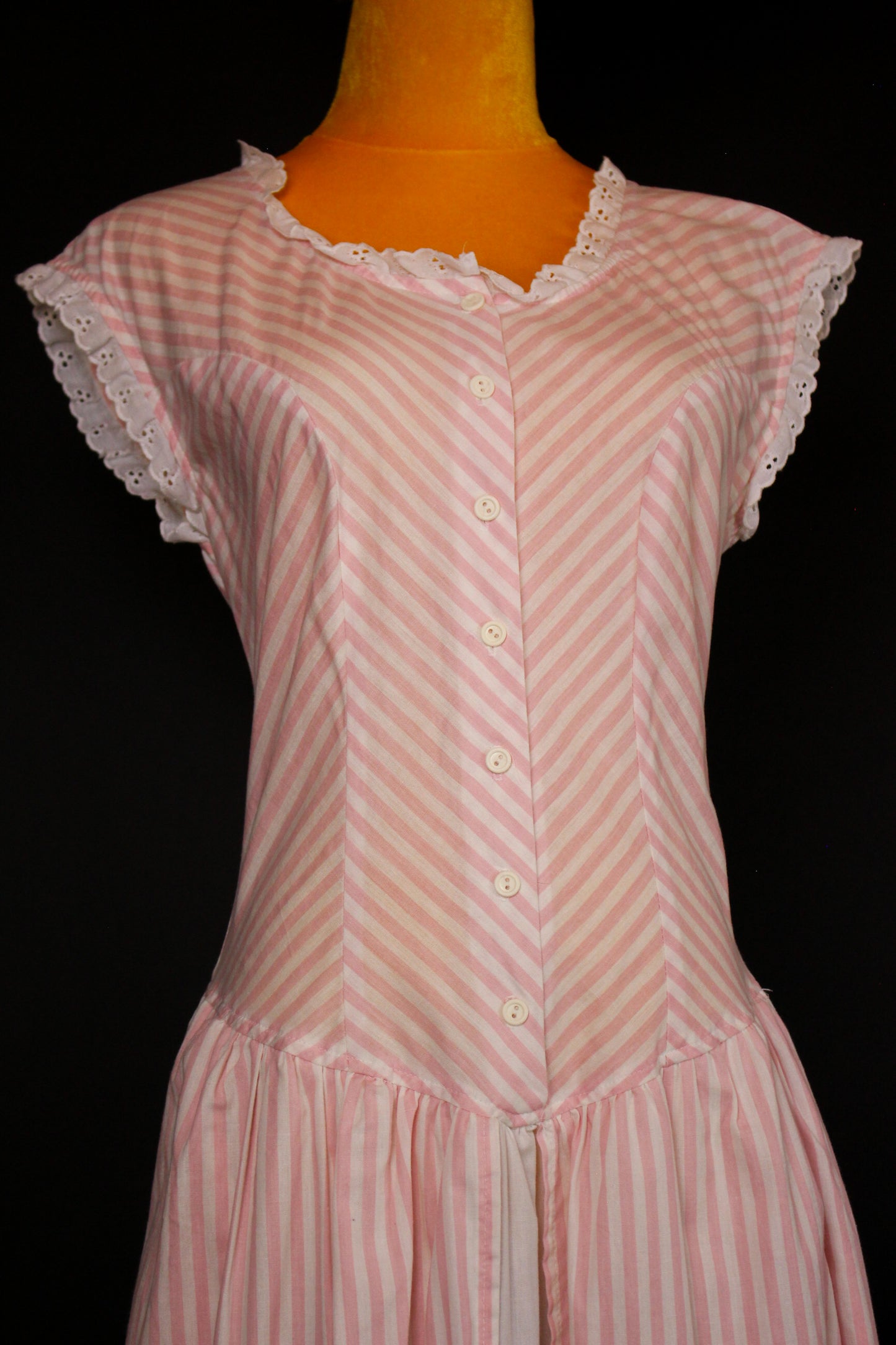 Vintage 80s "Joni Blair of California" Drop Waist Pink and White Striped Dress Best Fits Sizes M