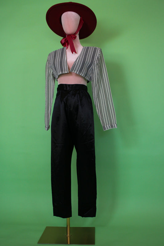 Vintage 80s Black Satin Tapered Pants Best Fits Size XS-S