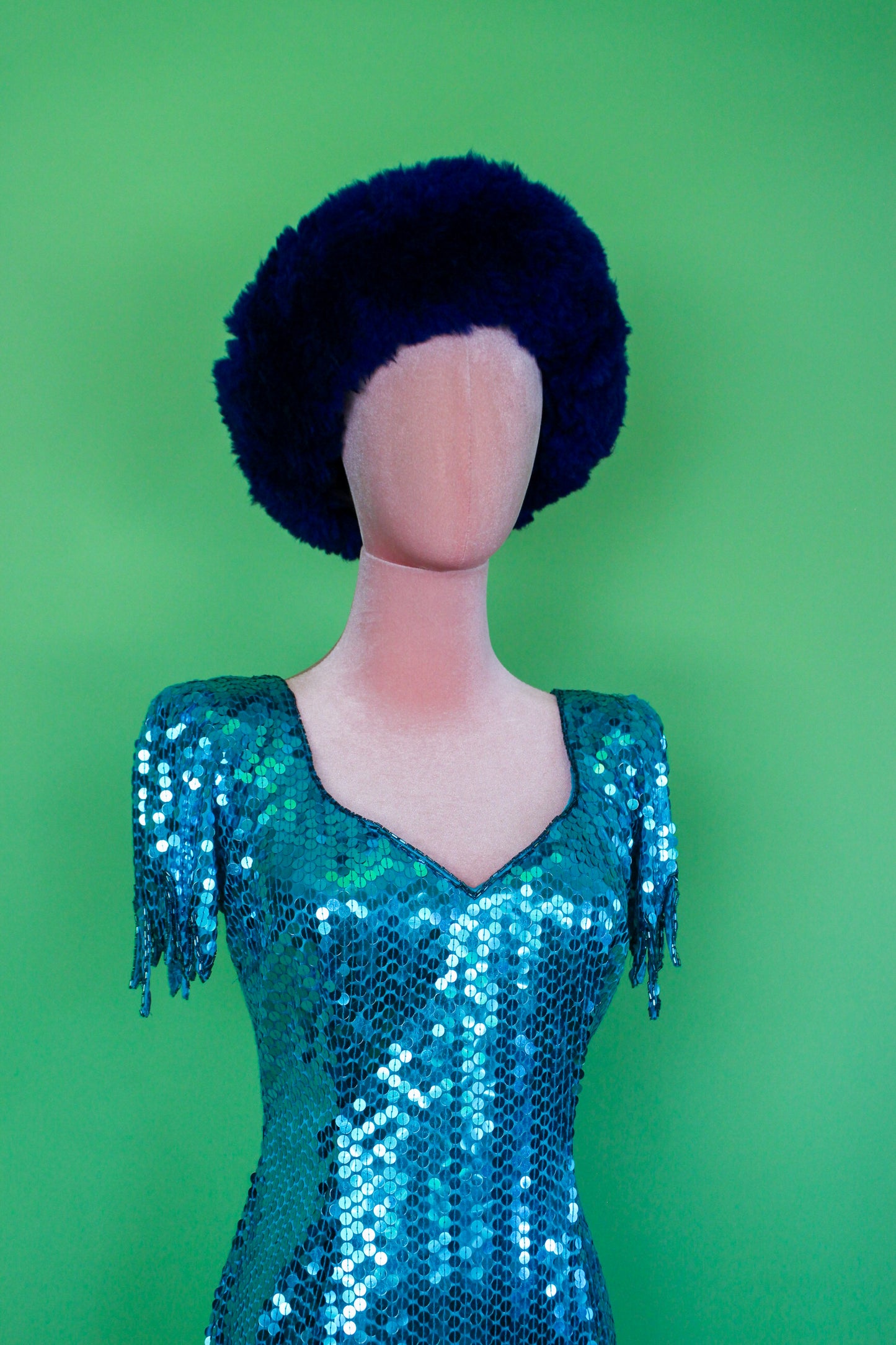 Vintage 80s "Ted Lapidus Paris" Avant Garde Teal Blue Sequins Stretchy Gown Fits Sizes S-M