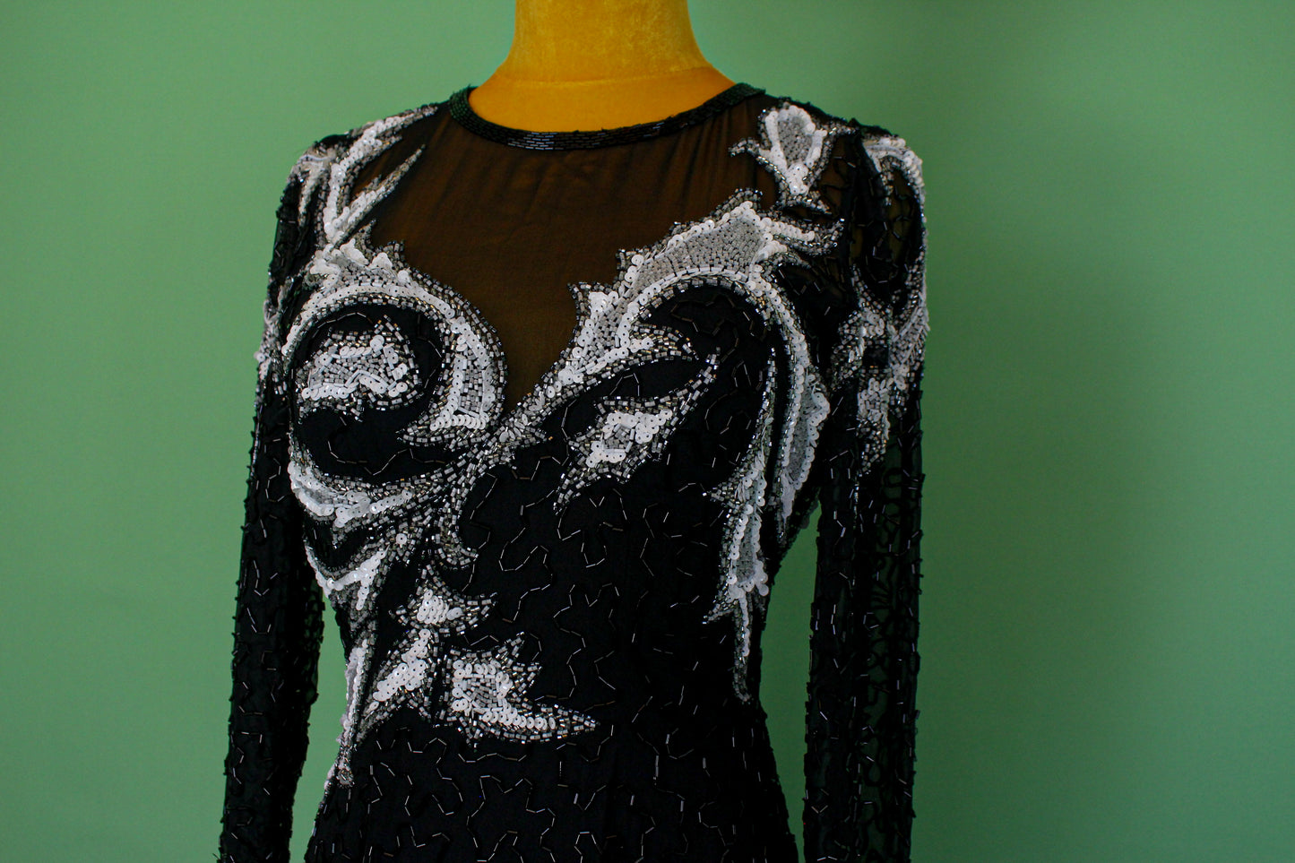 Vintage 80s "A.J. Bari" Flame Hemline Beaded Dress Best Fits Sizes XS-S