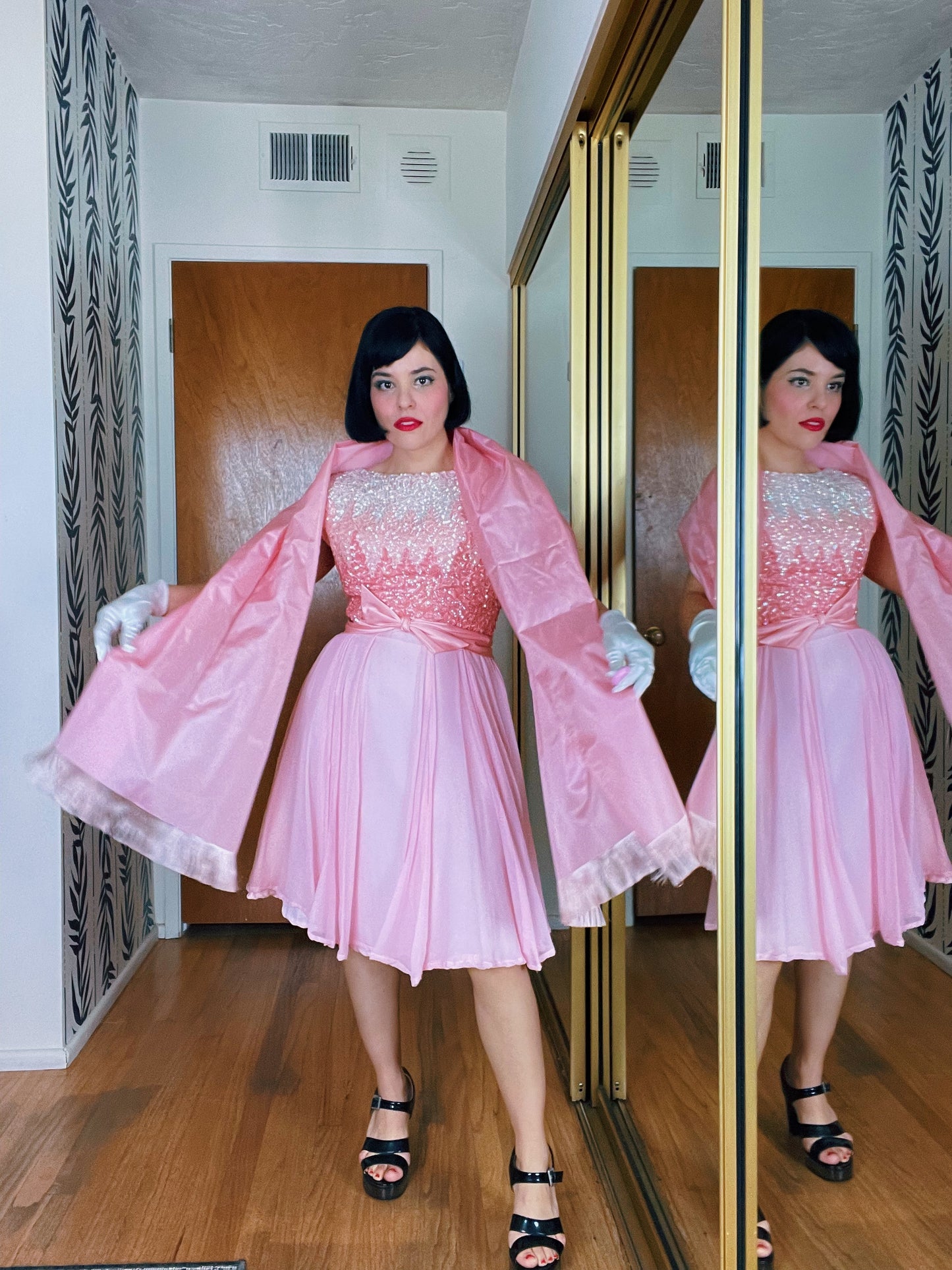 Vintage 60s Emma Domb Sequins Ombré Pink Dress Fits Sizes XS-SM