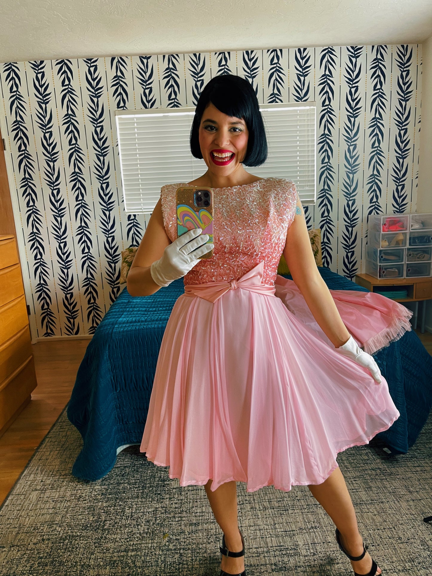 Vintage 60s Emma Domb Sequins Ombré Pink Dress Fits Sizes XS-SM
